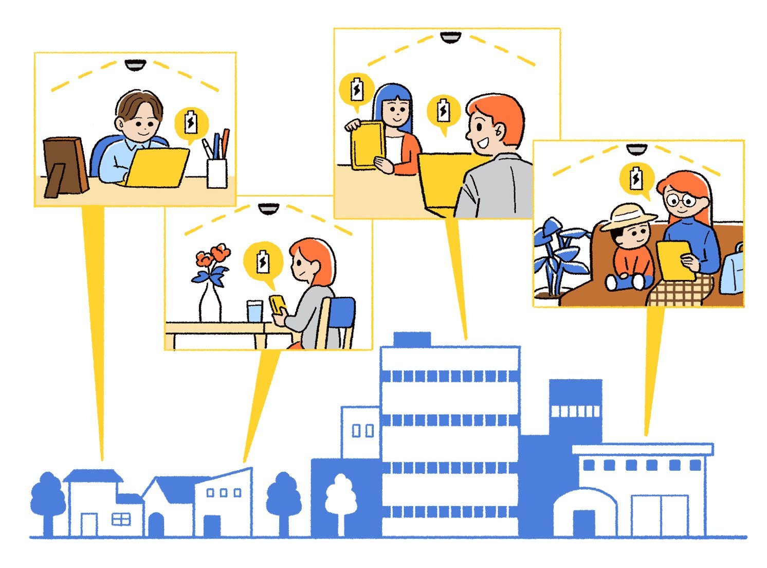 無線給電のイメージイラスト | Make New Magazine「未来の定番」をつくるために、パナソニックのリアルな姿を伝えるメディア